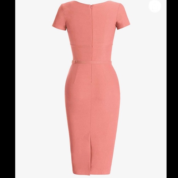 NWOT Retro 1950s Pencil Dress in Peach - Picture 2 of 5